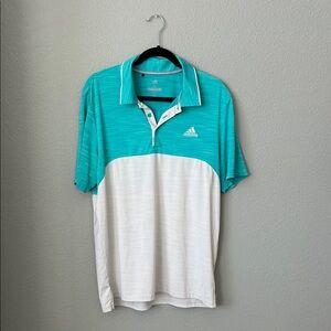 Adidas Men's Aqua and White Polo Golf Shirt